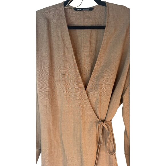 2/$30 ZARA Womens M-L Wrap Blouse Taupe Brown Viscose Blend - Picture 6 of 15